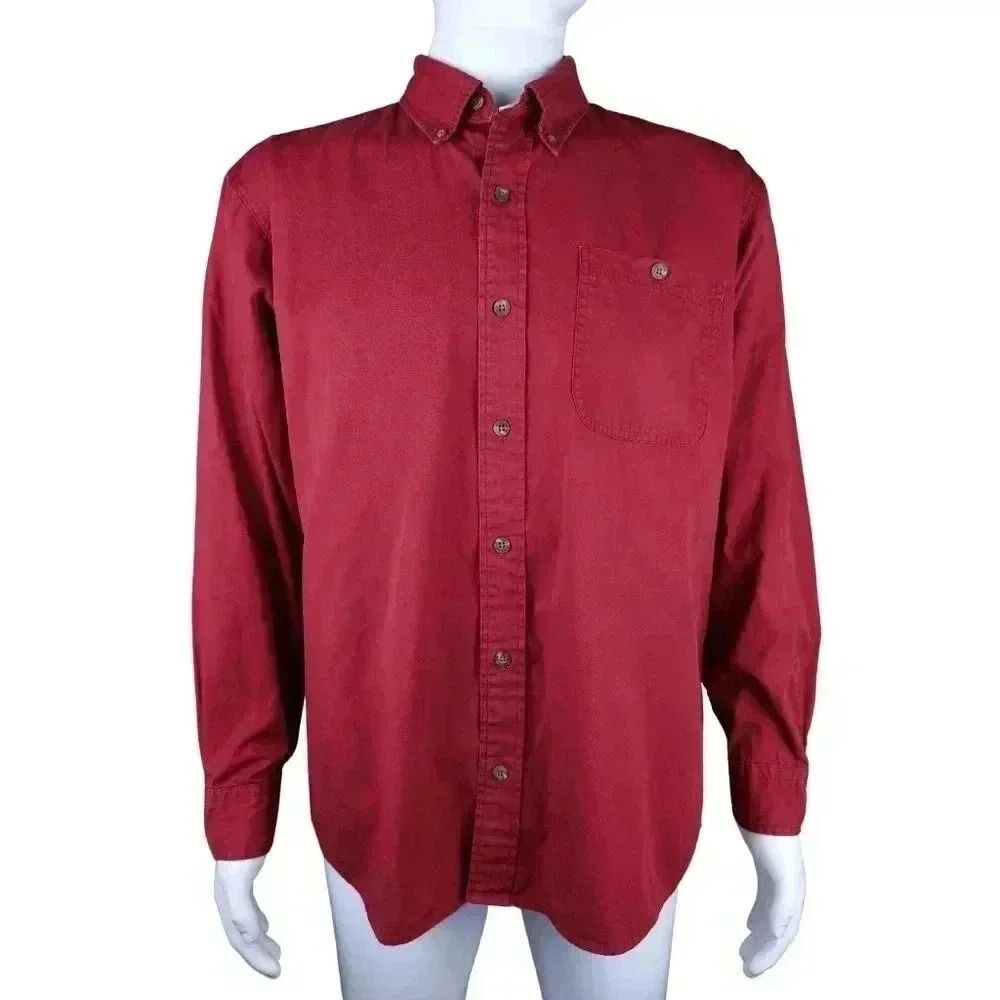 Redhead Large Mens Red 100% Cotton Utility Workwear Oxford Button Up Long Sleeve